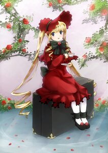 Rating: Safe Score: 0 Tags: 1girl blonde_hair blue_eyes bonnet bow bowtie capelet cup dress flower green_bow image long_hair long_sleeves looking_at_viewer pantyhose petals red_capelet red_dress red_flower red_rose rose rose_petals shinku shoes sitting smile solo teacup twintails very_long_hair User: admin