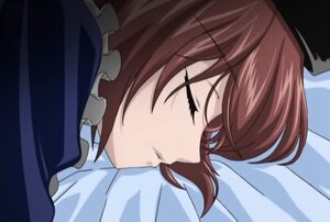 Rating: Safe Score: 0 Tags: 1girl bangs brown_hair closed_eyes closed_mouth eyebrows_visible_through_hair frills from_side hat image jacket long_sleeves military military_uniform portrait profile screenshot short_hair sleeping solo souseiseki uniform User: admin