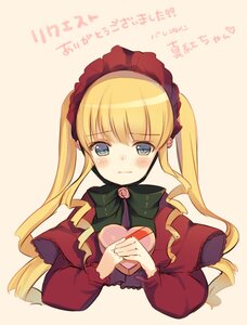 Rating: Safe Score: 0 Tags: 1girl blonde_hair blue_eyes blush bow bowtie dress flower image long_hair long_sleeves looking_at_viewer red_dress rose shinku simple_background solo twintails upper_body valentine User: admin