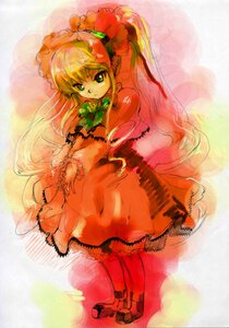 Rating: Safe Score: 0 Tags: 1girl blonde_hair bonnet bow dress frills full_body green_eyes image long_hair long_sleeves pantyhose red_dress shinku shoes solo standing very_long_hair User: admin