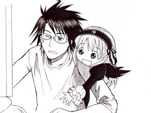 Rating: Safe Score: 0 Tags: 1boy 1girl :d commentary_request frills glasses greyscale hairband image long_sleeves monochrome open_mouth parody photoshop_(medium) rozen_maiden sakurada_jun simple_background smile solo spiked_hair striped style_parody suigintou wings yokoyan yotsubato! User: admin