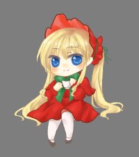 Rating: Safe Score: 0 Tags: 1girl blonde_hair blue_eyes bow chibi dress flower full_body image long_hair long_sleeves red_dress rose shinku simple_background sitting solo very_long_hair white_background white_legwear User: admin