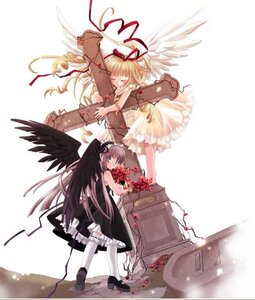 Rating: Safe Score: 0 Tags: 2girls angel_wings black_wings blonde_hair bouquet closed_eyes dress flower hair_ribbon hinaichigo image long_hair multiple_girls pair red_ribbon ribbon standing suigintou white_legwear white_wings wings User: admin