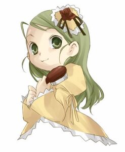Rating: Safe Score: 0 Tags: 1girl food green_eyes green_hair hair_ornament image kanaria long_hair long_sleeves looking_at_viewer simple_background solo striped upper_body vertical_stripes white_background User: admin