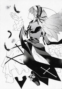 Rating: Safe Score: 0 Tags: 1girl bird dress feathered_wings feathers flower frilled_sleeves frills full_body greyscale hairband image long_hair long_sleeves monochrome profile ribbon rose solo suigintou very_long_hair wings User: admin
