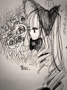 Rating: Safe Score: 0 Tags: 1girl bangs flower image long_hair monochrome profile rose shinku solo traditional_media upper_body User: admin