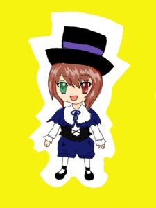 Rating: Safe Score: 0 Tags: 1girl :d blue_dress brown_hair dress full_body green_eyes hat heterochromia image long_sleeves looking_at_viewer open_mouth pantyhose red_eyes shoes short_hair simple_background smile solo souseiseki standing white_legwear yellow_background User: admin