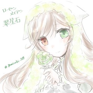 Rating: Safe Score: 0 Tags: 1girl bangs blush closed_mouth dress eyebrows_visible_through_hair flower green_eyes holding holding_flower image long_hair long_sleeves looking_at_viewer rose smile solo suiseiseki upper_body User: admin