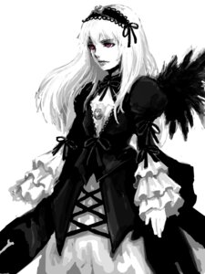 Rating: Safe Score: 0 Tags: 1girl black_wings dress frilled_sleeves frills hairband hironox image lolita_hairband long_hair long_sleeves looking_at_viewer monochrome puffy_sleeves red_eyes rozen_maiden simple_background solo suigintou white_background wings User: admin