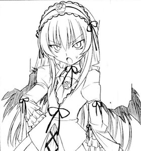 Rating: Safe Score: 0 Tags: 1girl dress flower frilled_sleeves frills greyscale hairband image lolita_hairband long_hair long_sleeves looking_at_viewer monochrome open_mouth ribbon rose simple_background solo suigintou upper_body very_long_hair white_background wings User: admin