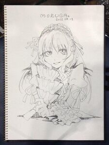 Rating: Safe Score: 0 Tags: 1girl frills greyscale hairband image lolita_hairband long_hair long_sleeves looking_at_viewer monochrome photo ribbon shikishi simple_background sketch smile solo suigintou traditional_media white_background User: admin