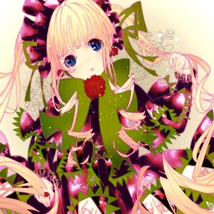 Rating: Safe Score: 0 Tags: 1girl blonde_hair blue_eyes bonnet bow capelet dress drill_hair flower image long_hair looking_at_viewer plant ribbon rose shinku solo twintails User: admin