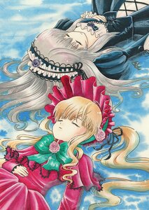 Rating: Safe Score: 0 Tags: 2girls blonde_hair bonnet bow closed_eyes dress flower hairband image long_hair long_sleeves marker_(medium) multiple_girls on_back pair red_dress rose rotational_symmetry shinku silver_hair sleeping suigintou traditional_media watercolor_(medium) wings User: admin