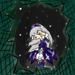 Rating: Safe Score: 0 Tags: 1girl chain-link_fence dress fence hat image long_hair long_sleeves red_eyes silver_hair solo suigintou tiles User: admin