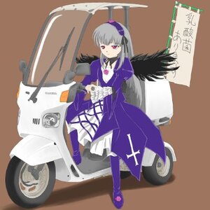 Rating: Safe Score: 0 Tags: 1girl black_wings boots car dress frills ground_vehicle hairband image long_hair long_sleeves looking_at_viewer motor_vehicle pink_eyes silver_hair sitting solo suigintou suitcase wings User: admin