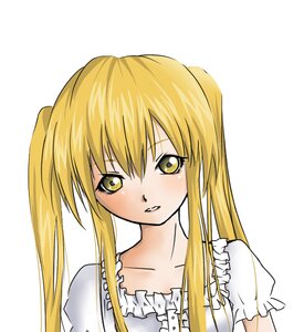 Rating: Safe Score: 0 Tags: 1girl bangs blonde_hair blush collarbone eyebrows_visible_through_hair frills hair_between_eyes image long_hair looking_at_viewer parted_lips shinku shiny short_sleeves simple_background solo striped twintails vertical_stripes white_background white_shirt yellow_eyes User: admin
