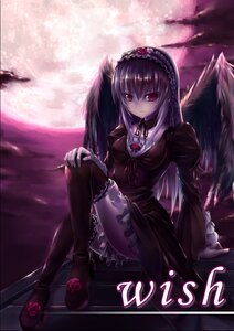 Rating: Safe Score: 0 Tags: 1girl black_legwear black_wings dress feathers flower frills hairband image lolita_fashion lolita_hairband long_hair long_sleeves looking_at_viewer moon red_eyes rose silver_hair sitting solo suigintou thighhighs wings User: admin