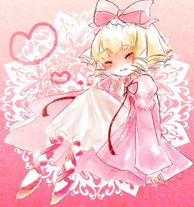 Rating: Safe Score: 0 Tags: 1girl blonde_hair blush bow closed_eyes dress heart hinaichigo image long_sleeves medicine_melancholy puffy_sleeves ribbon short_hair smile solo User: admin