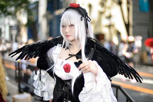Rating: Safe Score: 0 Tags: 1girl 3d black_dress black_wings blurry blurry_background blurry_foreground city depth_of_field dress flower hairband long_sleeves photo red_eyes red_flower red_rose rose solo suigintou upper_body white_hair wings User: admin