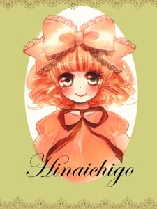 Rating: Safe Score: 0 Tags: 1girl blonde_hair blush bow dress drill_hair green_background hina_ichigo hinaichigo image looking_at_viewer open_mouth pink_bow short_hair simple_background smile solo yellow_background User: admin