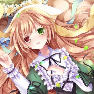 Rating: Safe Score: 0 Tags: 1girl :d blush dress flower frills green_dress green_eyes hat heterochromia image long_hair long_sleeves lying on_back open_mouth red_eyes ribbon smile solo suiseiseki very_long_hair User: admin