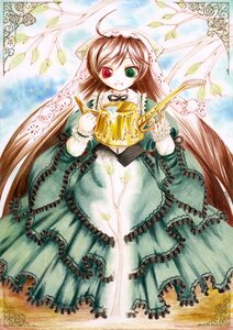 Rating: Safe Score: 0 Tags: 1girl brown_hair dress frills green_dress green_eyes hat head_scarf heterochromia image long_hair long_sleeves looking_at_viewer marker_(medium) red_eyes solo suiseiseki traditional_media twintails very_long_hair watering_can User: admin