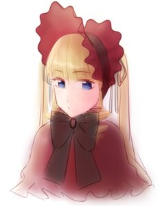 Rating: Safe Score: 0 Tags: 1girl bangs blonde_hair blue_eyes blush bonnet bow bowtie capelet dress image long_hair red_dress shinku simple_background solo white_background User: admin