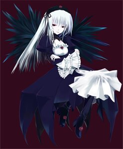 Rating: Safe Score: 0 Tags: 1girl black_wings boots detached_collar dress flower frills full_body hairband image long_hair long_sleeves looking_at_viewer mizuki_makoto pale_skin photoshop_(medium) puffy_sleeves red_eyes rose rozen_maiden simple_background solo suigintou wings User: admin