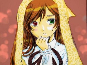 Rating: Safe Score: 0 Tags: 1girl bangs brown_hair dress frills green_eyes head_scarf heterochromia image long_sleeves looking_at_viewer red_eyes simple_background solo souseiseki suiseiseki tears upper_body User: admin