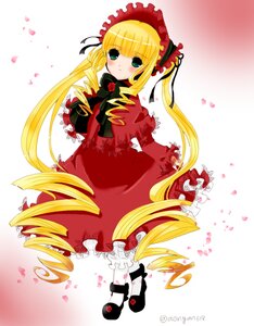 Rating: Safe Score: 0 Tags: 1girl blonde_hair blush bonnet bow dress frills full_body green_eyes image long_hair long_sleeves looking_at_viewer petals rose rose_petals shinku shoes solo twintails very_long_hair white_legwear User: admin