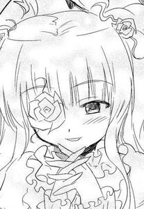 Rating: Safe Score: 0 Tags: 1girl blush dress flower frills greyscale hair_ornament image kirakishou long_hair monochrome rose smile solo traditional_media User: admin