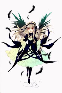 Rating: Safe Score: 0 Tags: 1girl bird black_feathers black_ribbon black_wings crow dove dress feathered_wings feathers flower frills full_body hairband image long_hair long_sleeves looking_at_viewer red_eyes ribbon silver_hair smile solo standing suigintou white_feathers wings User: admin