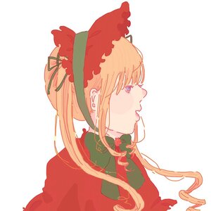 Rating: Safe Score: 0 Tags: 1girl bangs blonde_hair blue_eyes bonnet bow dress flower image long_hair looking_away profile shinku simple_background solo striped striped_background upper_body white_background User: admin