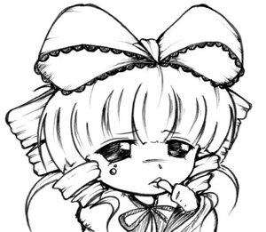 Rating: Safe Score: 0 Tags: 1girl bangs blunt_bangs blush bow drill_hair eyebrows_visible_through_hair frills greyscale hinaichigo image monochrome ribbon simple_background solo tears white_background User: admin