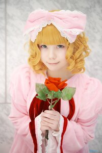 Rating: Safe Score: 0 Tags: 1girl bangs blonde_hair blurry bow curly_hair depth_of_field dress fence flower frills hina_ichigo hinaichigo holding holding_flower long_sleeves looking_at_viewer photo red_flower ribbon rose short_hair smile solo upper_body User: admin