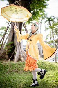 Rating: Safe Score: 0 Tags: 1girl black_footwear blurry depth_of_field dress frills holding_umbrella kanaria mary_janes orange_dress outdoors parasol raincoat red_umbrella shoes solo standing umbrella white_legwear yellow_dress User: admin