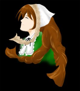 Rating: Safe Score: 0 Tags: 1girl black_background brown_hair closed_eyes dress green_dress head_scarf image long_sleeves profile simple_background smile solo suiseiseki upper_body User: admin