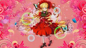 Rating: Safe Score: 0 Tags: 1girl blonde_hair blue_butterfly blue_eyes bonnet bow bug butterfly dress drill_hair flower image insect long_hair red_dress shinku shoes solo twintails User: admin