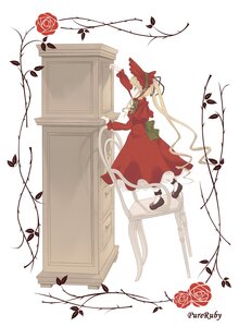 Rating: Safe Score: 0 Tags: 1girl blonde_hair bug butterfly dress eighth_note flower image insect long_hair long_sleeves musical_note pink_rose red_dress red_flower red_rose ribbon rose shinku shoes solo tail thorns white_legwear User: admin