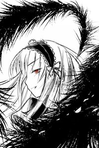 Rating: Safe Score: 0 Tags: 1girl bangs closed_mouth dress eyebrows_visible_through_hair frills greyscale hairband image long_hair looking_at_viewer monochrome red_eyes smile solo suigintou User: admin