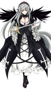 Rating: Safe Score: 0 Tags: 1girl black_wings breasts cleavage detached_collar dress flower frilled_sleeves frills hairband image large_breasts lolita_fashion long_hair long_sleeves looking_at_viewer red_eyes rose silver_hair smile solo suigintou very_long_hair weapon wings User: admin