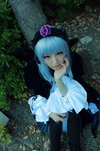 Rating: Safe Score: 0 Tags: 1girl bangs bonnet closed_mouth dress flower frills gothic_lolita hood lips long_hair long_sleeves looking_at_viewer nail_polish nature outdoors plant red_eyes sitting smile solo suigintou water User: admin