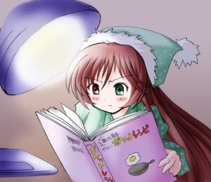 Rating: Safe Score: 0 Tags: 1girl auto_tagged blush book brown_hair green_eyes hat heterochromia image long_hair open_book reading red_eyes simple_background solo suiseiseki User: admin