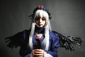 Rating: Safe Score: 0 Tags: 1girl black_wings dress hairband lips long_hair long_sleeves silver_hair solo suigintou upper_body wings User: admin