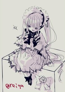 Rating: Safe Score: 0 Tags: 1girl bangs dress frills image long_hair long_sleeves looking_at_viewer monochrome shinku sketch smile solo very_long_hair User: admin