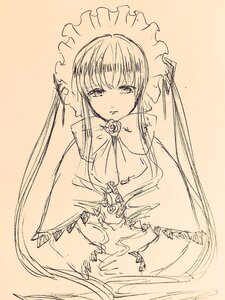 Rating: Safe Score: 0 Tags: 1girl bangs breasts closed_mouth eyebrows_visible_through_hair flower frills image long_hair long_sleeves looking_at_viewer maid_headdress monochrome rose shinku simple_background sketch solo very_long_hair User: admin