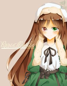 Rating: Safe Score: 0 Tags: 1girl artist_name black_ribbon brown_hair dress green_dress green_eyes head_scarf heterochromia image long_hair looking_at_viewer ribbon simple_background solo suiseiseki very_long_hair User: admin