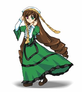 Rating: Safe Score: 0 Tags: 1girl brown_hair dress drill_hair frills full_body green_dress green_eyes hat head_scarf heterochromia image long_hair long_sleeves looking_at_viewer red_eyes simple_background solo standing suiseiseki twin_drills very_long_hair white_background User: admin