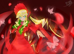 Rating: Safe Score: 0 Tags: 1girl blonde_hair blue_eyes bonnet bow bowtie bug butterfly dress drill_hair flower image insect long_hair long_sleeves looking_at_viewer petals red_dress rose shinku sidelocks solo twintails very_long_hair User: admin