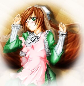 Rating: Safe Score: 0 Tags: 1girl apron artist_request blush brown_hair dress frills green_dress green_eyes heterochromia image long_hair long_sleeves lowres lying on_back red_eyes rozen_maiden solo suiseiseki User: admin